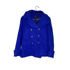 J Crew Cobalt Blue Thick Wool Nello Gori Peacoat EUC Sz 8 Gold-Tone Buttons